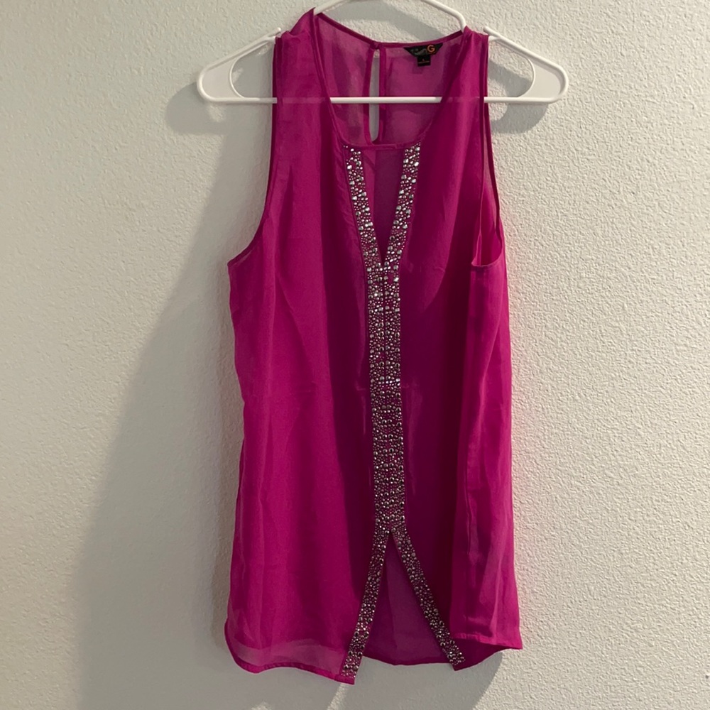 Guess Magenta Glam Short Sleeve Top
